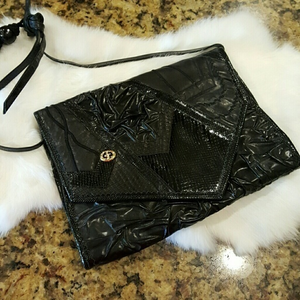 CARLO FIORI BLACK‎ ITALIAN SNAKE LEATHER SHOULDER BAG